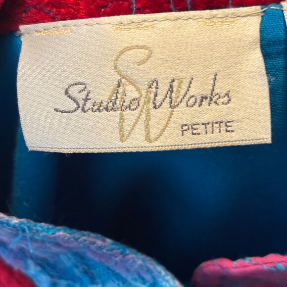 Studio Works Womens Patchwork Blazer Velvet Bold Abstract Multicolor Petite Sm - Picture 5 of 10